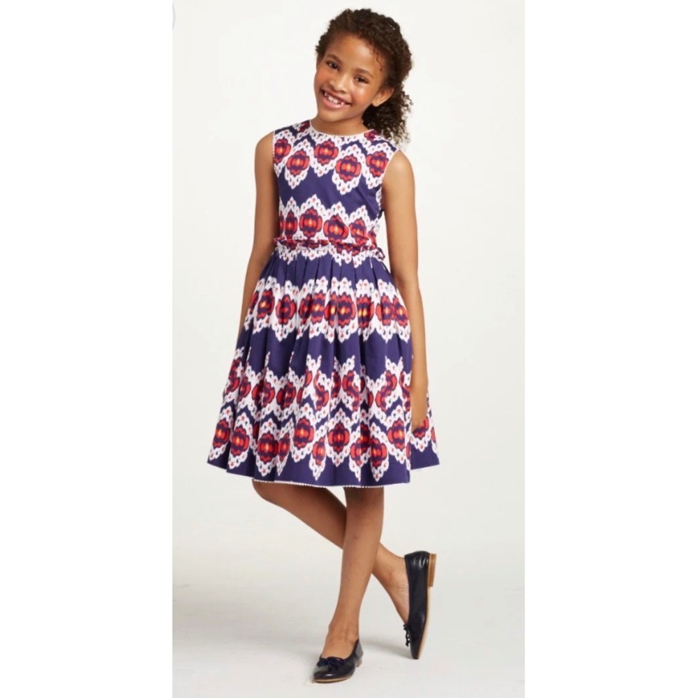 Oscar de la Renta Kids | Girl Navy Red Ikat Print Sleeveless Dress Sz 8Y
